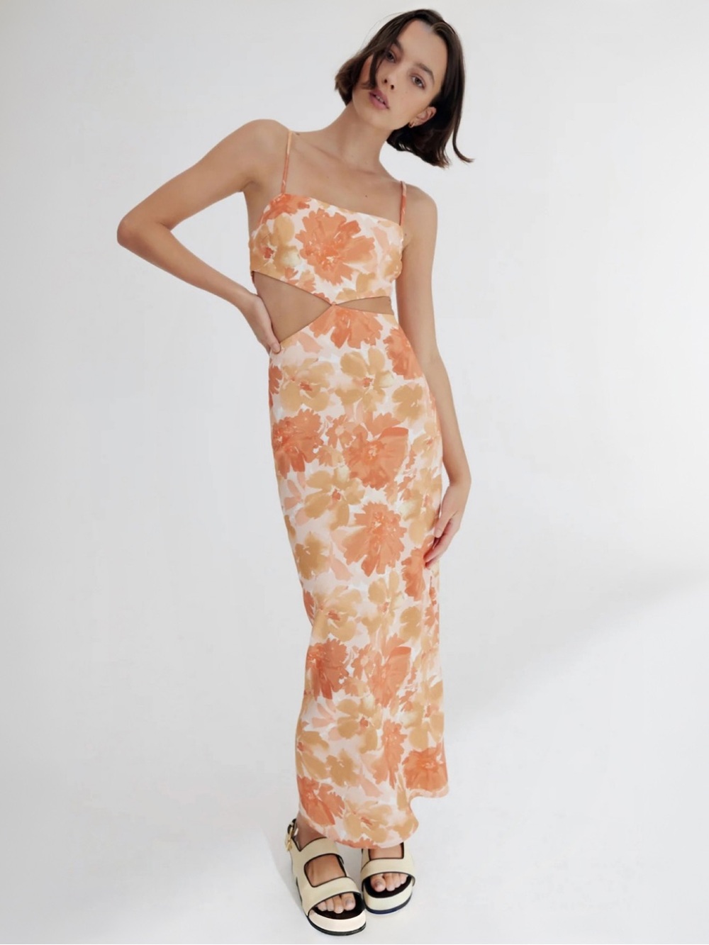Significant Other Maeve Cut Out Maxi Dress Scarlet Poppy Floral Sz 8